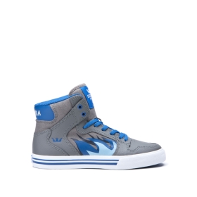 Kids Supra High Top Shoes VAIDER Grey/Blue Flame/white | AU-75987